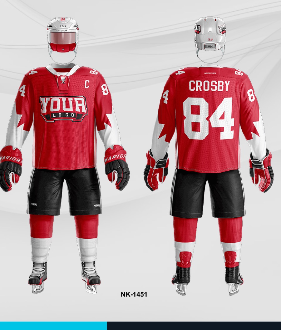 Custom ice hockey uniform with full gear